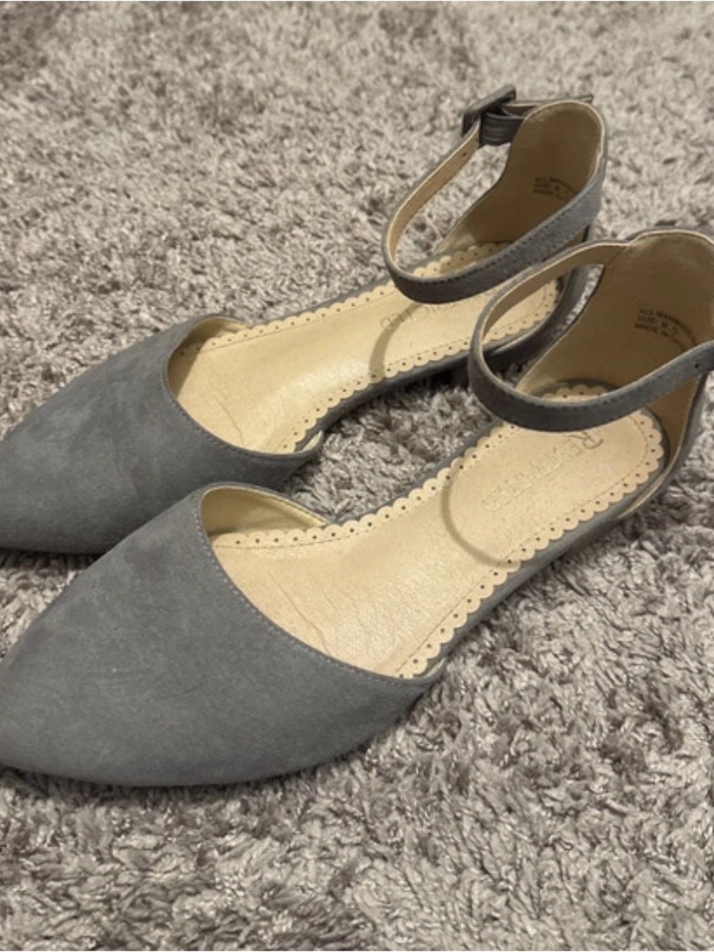 Gray Pointed-Toe Ankle-Strap Flats - Women